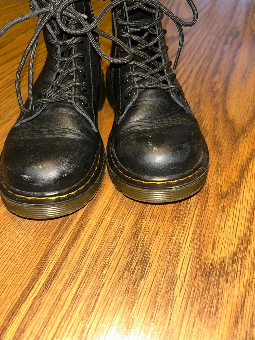Dr. Martens Kids Black Lace-Up Ankle Boots with Yellow Heel Loop